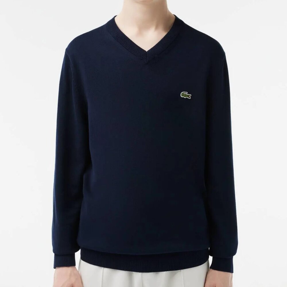 Lacoste Navy V Neck Sweater Preppy Minimalist Old Money Heritage Quiet Luxury